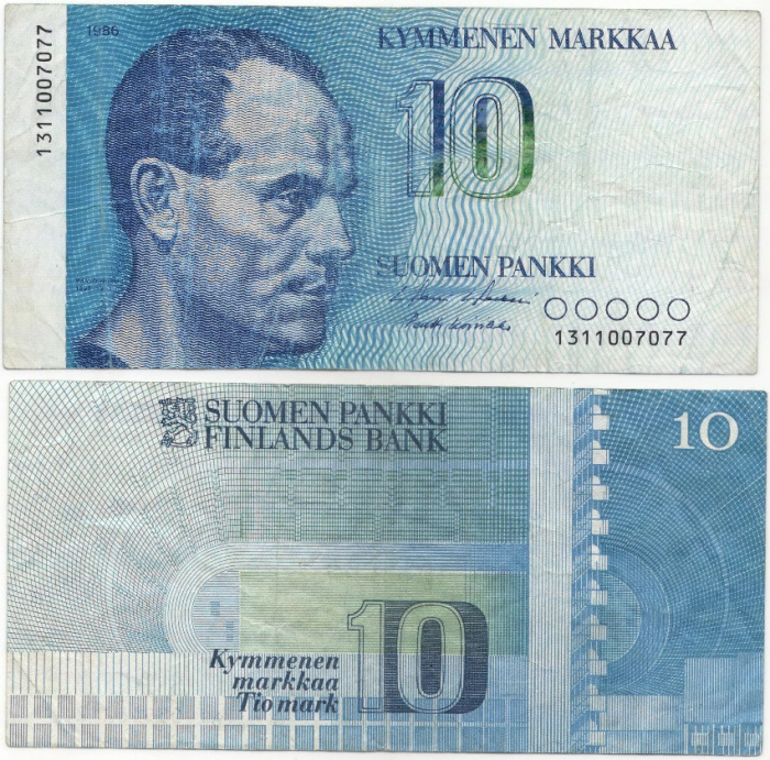 (1986) Банкнота Финляндия 1986 год 10 марок &quot;Пааво Нурми&quot; Holkeri - Koivikko  VF